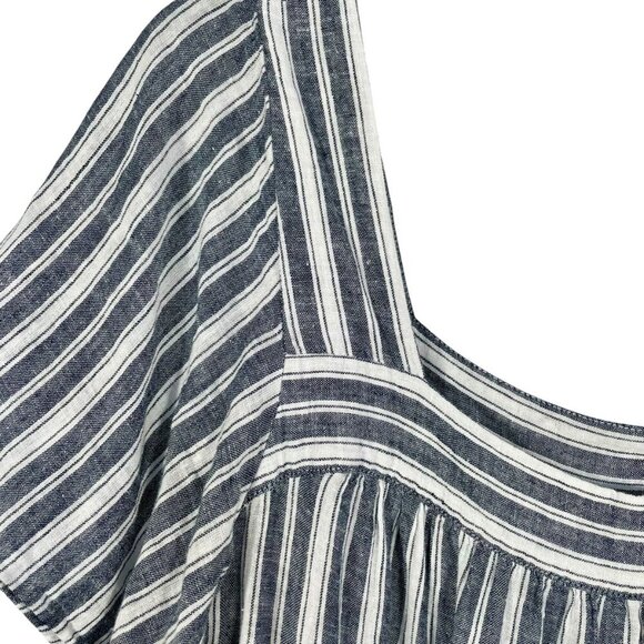 Terra & Sky Linen Blend Blue & White Stripe Square Neck Tiered Boho Tunic Sz 1X - Picture 5 of 11